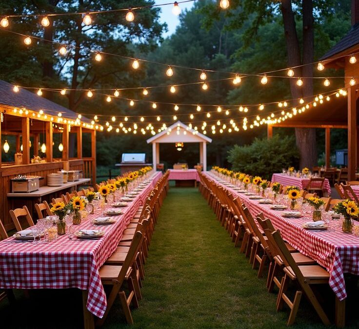 Fruitwood Chairs, Tables, and Linen Rentals for backyard events